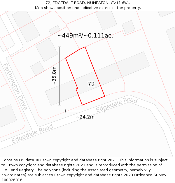 72, EDGEDALE ROAD, NUNEATON, CV11 6WU: Plot and title map