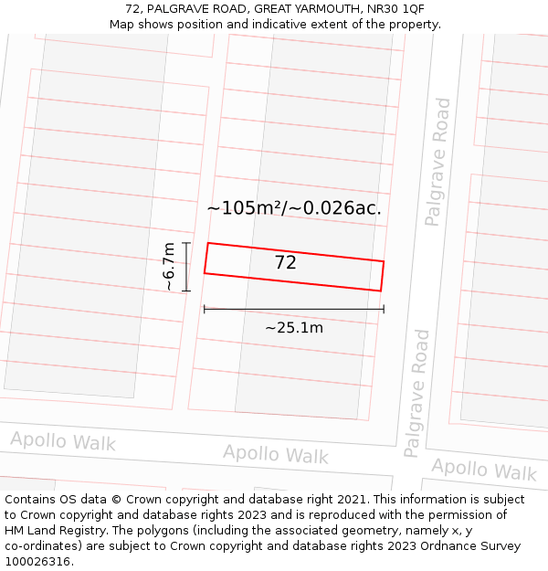 72, PALGRAVE ROAD, GREAT YARMOUTH, NR30 1QF: Plot and title map
