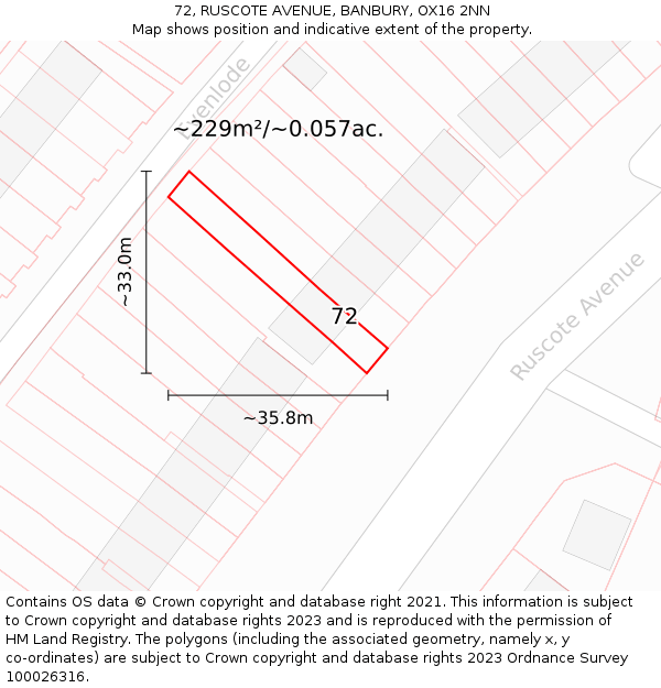 72, RUSCOTE AVENUE, BANBURY, OX16 2NN: Plot and title map