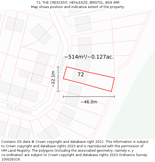 72, THE CRESCENT, HENLEAZE, BRISTOL, BS9 4RR: Plot and title map