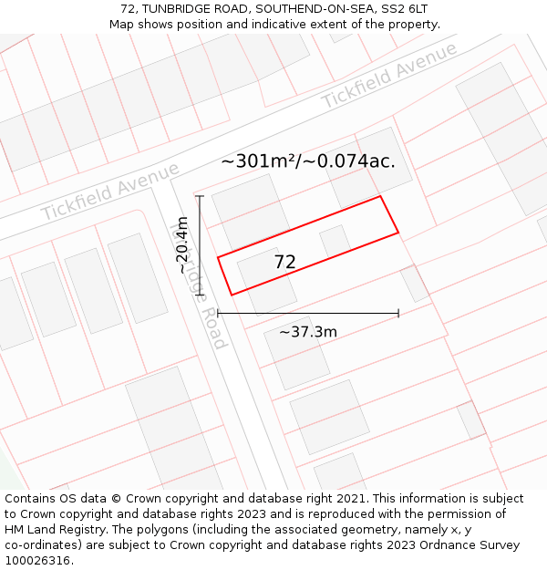 72, TUNBRIDGE ROAD, SOUTHEND-ON-SEA, SS2 6LT: Plot and title map
