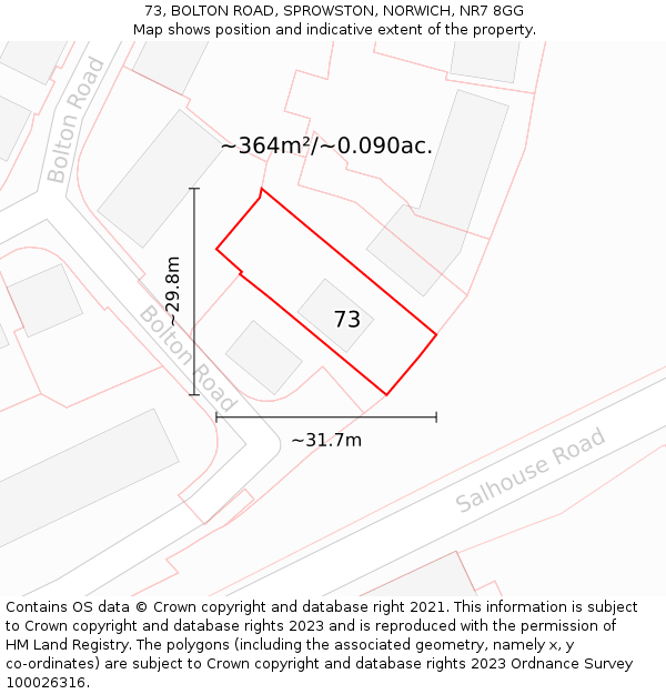73, BOLTON ROAD, SPROWSTON, NORWICH, NR7 8GG: Plot and title map