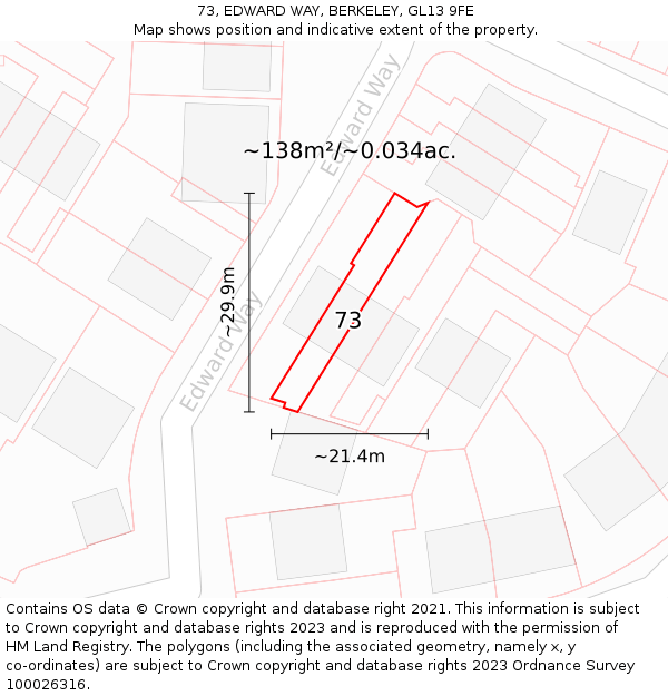 73, EDWARD WAY, BERKELEY, GL13 9FE: Plot and title map