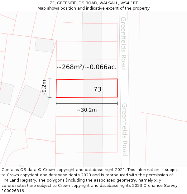 73, GREENFIELDS ROAD, WALSALL, WS4 1RT: Plot and title map