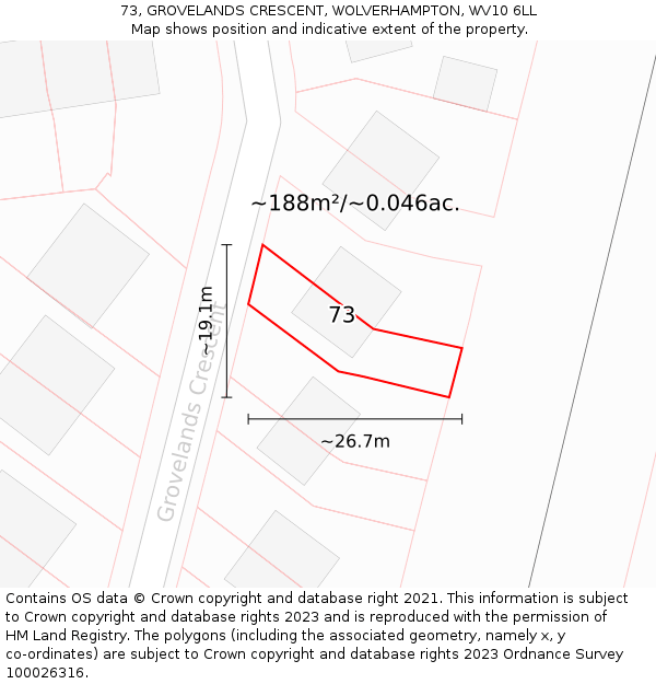 73, GROVELANDS CRESCENT, WOLVERHAMPTON, WV10 6LL: Plot and title map