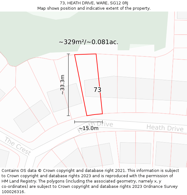 73, HEATH DRIVE, WARE, SG12 0RJ: Plot and title map