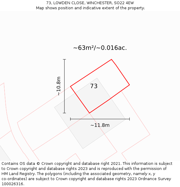 73, LOWDEN CLOSE, WINCHESTER, SO22 4EW: Plot and title map