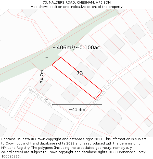 73, NALDERS ROAD, CHESHAM, HP5 3DH: Plot and title map