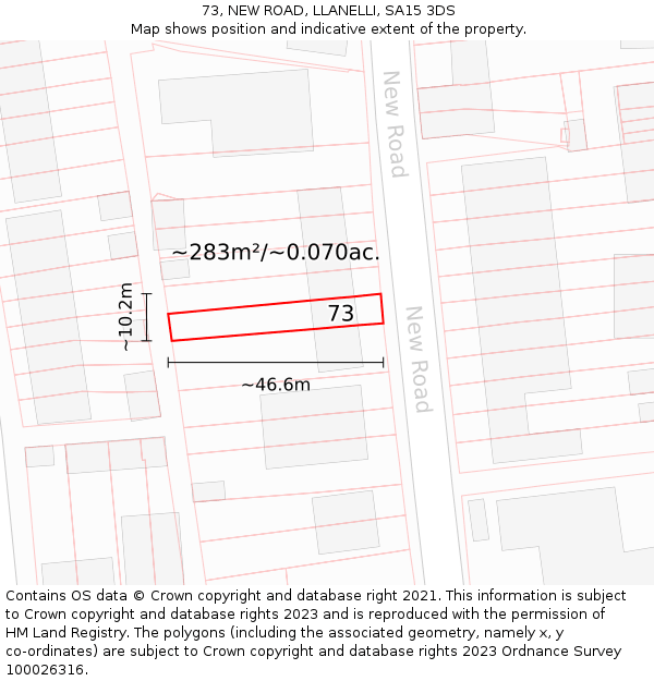 73, NEW ROAD, LLANELLI, SA15 3DS: Plot and title map