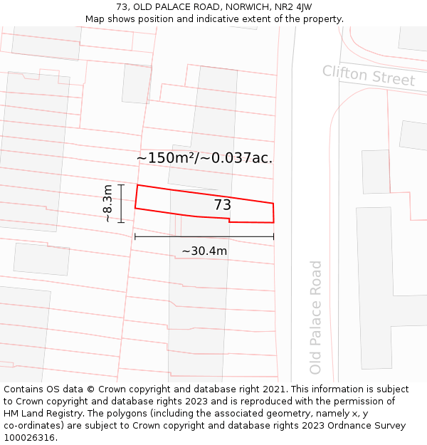 73, OLD PALACE ROAD, NORWICH, NR2 4JW: Plot and title map