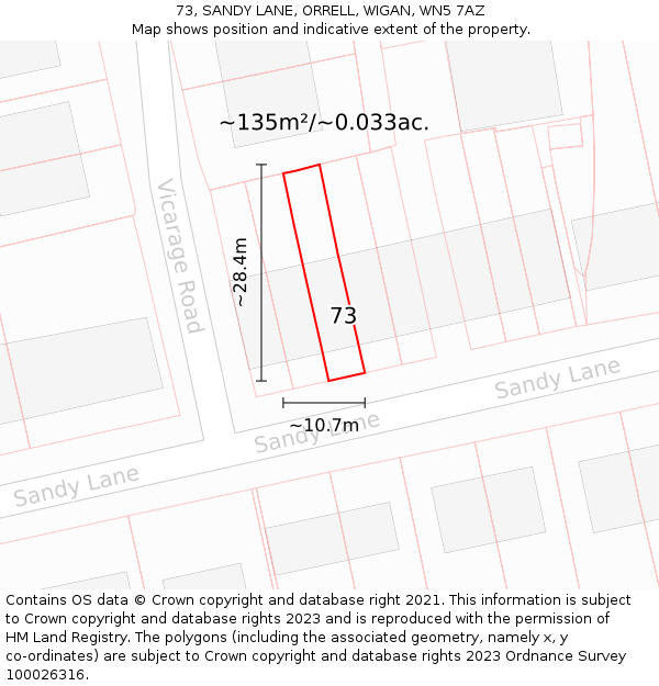 73, SANDY LANE, ORRELL, WIGAN, WN5 7AZ: Plot and title map