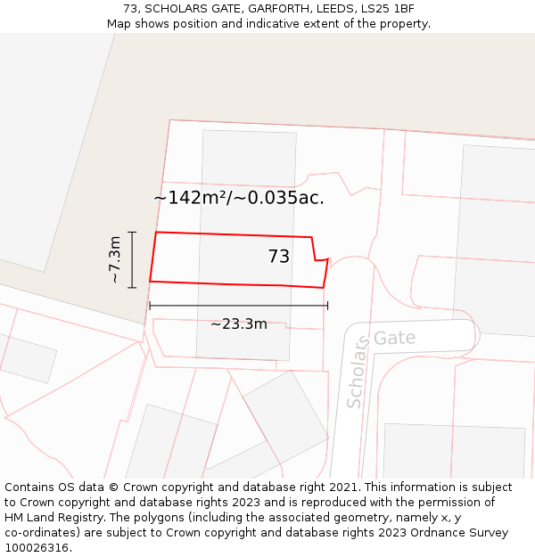 73, SCHOLARS GATE, GARFORTH, LEEDS, LS25 1BF: Plot and title map