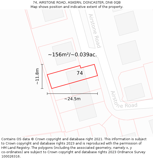 74, AIRSTONE ROAD, ASKERN, DONCASTER, DN6 0QB: Plot and title map