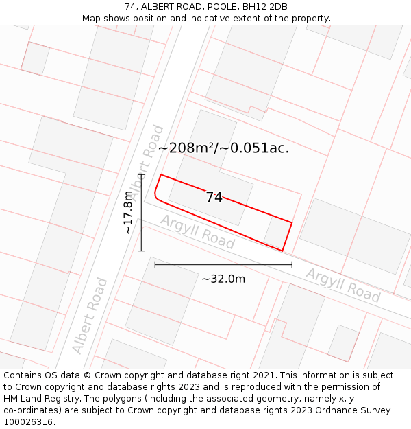 74, ALBERT ROAD, POOLE, BH12 2DB: Plot and title map