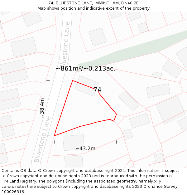 74, BLUESTONE LANE, IMMINGHAM, DN40 2EJ: Plot and title map