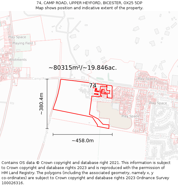 74, CAMP ROAD, UPPER HEYFORD, BICESTER, OX25 5DP: Plot and title map