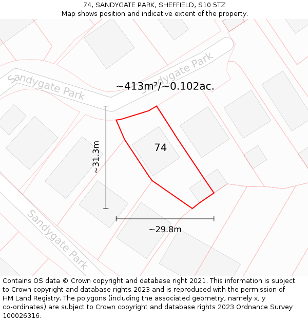 74, SANDYGATE PARK, SHEFFIELD, S10 5TZ: Plot and title map