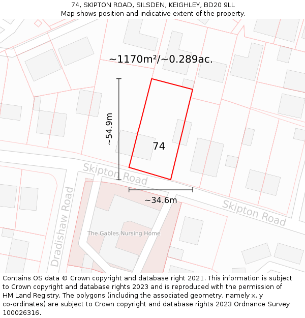 74, SKIPTON ROAD, SILSDEN, KEIGHLEY, BD20 9LL: Plot and title map