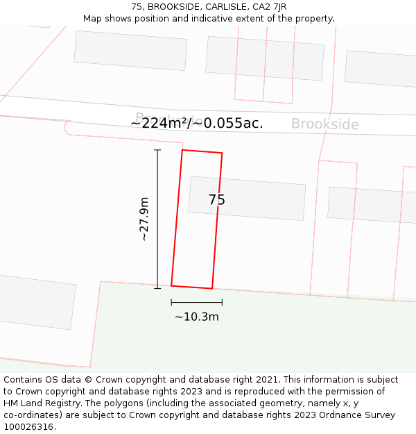 75, BROOKSIDE, CARLISLE, CA2 7JR: Plot and title map