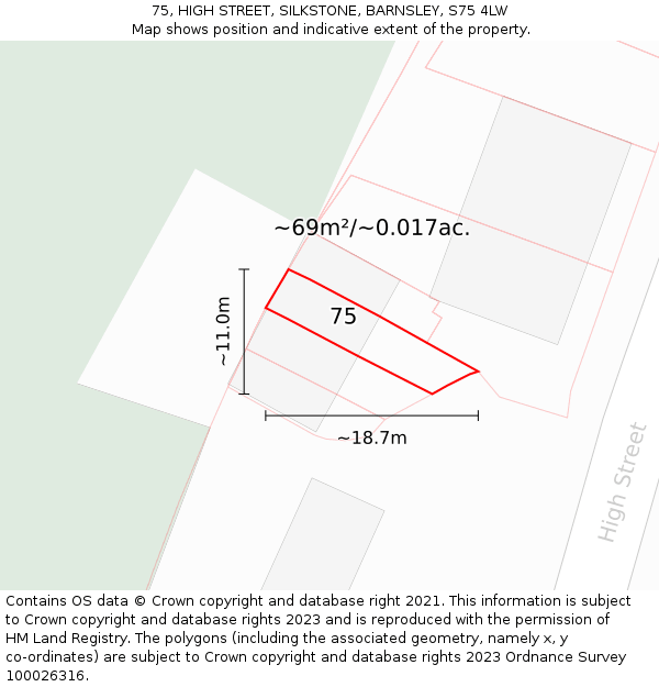 75, HIGH STREET, SILKSTONE, BARNSLEY, S75 4LW: Plot and title map