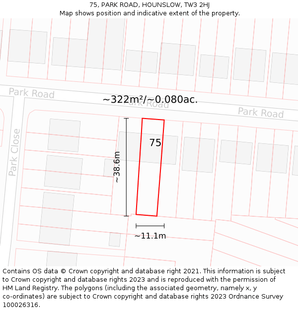 75, PARK ROAD, HOUNSLOW, TW3 2HJ: Plot and title map
