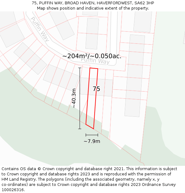 75, PUFFIN WAY, BROAD HAVEN, HAVERFORDWEST, SA62 3HP: Plot and title map