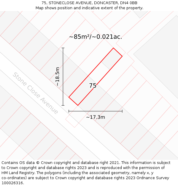 75, STONECLOSE AVENUE, DONCASTER, DN4 0BB: Plot and title map