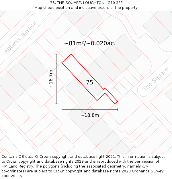75, THE SQUARE, LOUGHTON, IG10 3FE: Plot and title map