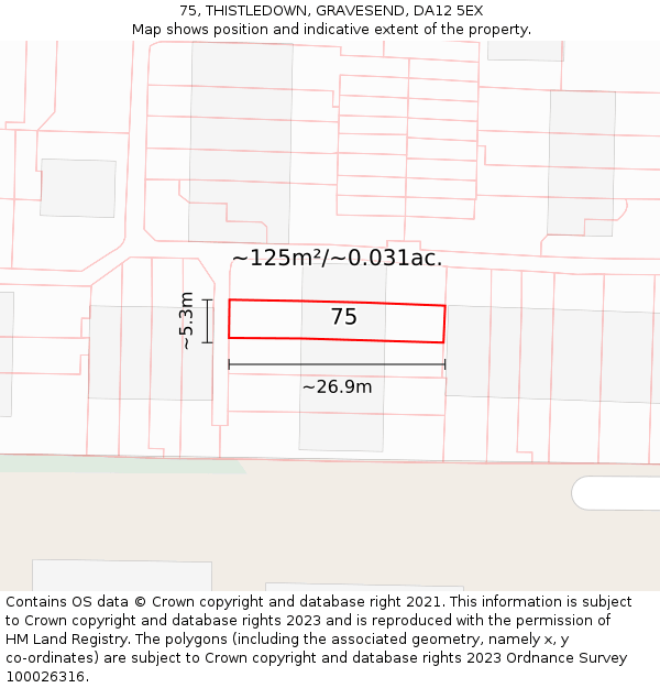 75, THISTLEDOWN, GRAVESEND, DA12 5EX: Plot and title map