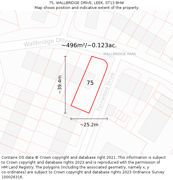 75, WALLBRIDGE DRIVE, LEEK, ST13 8HW: Plot and title map