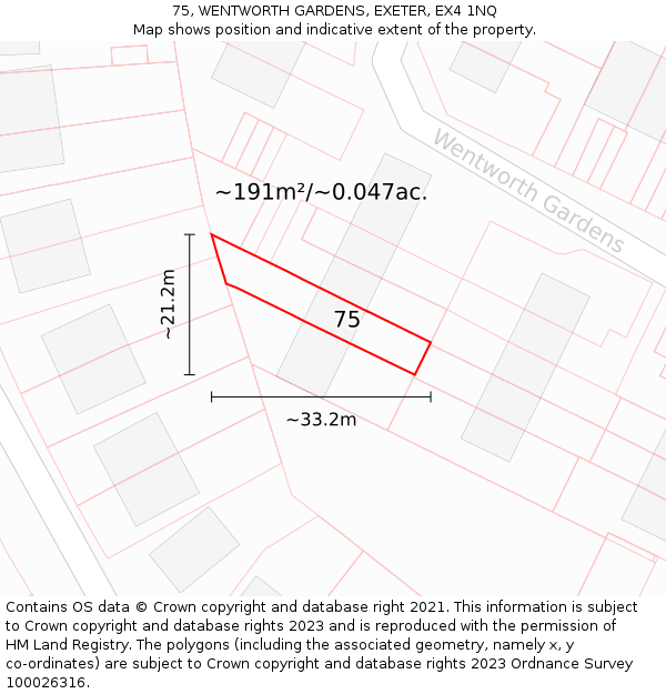 75, WENTWORTH GARDENS, EXETER, EX4 1NQ: Plot and title map