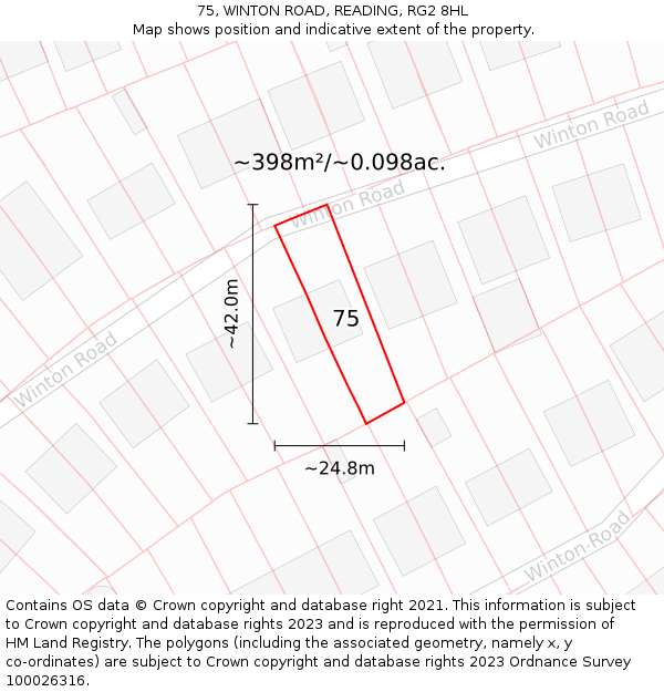 75, WINTON ROAD, READING, RG2 8HL: Plot and title map