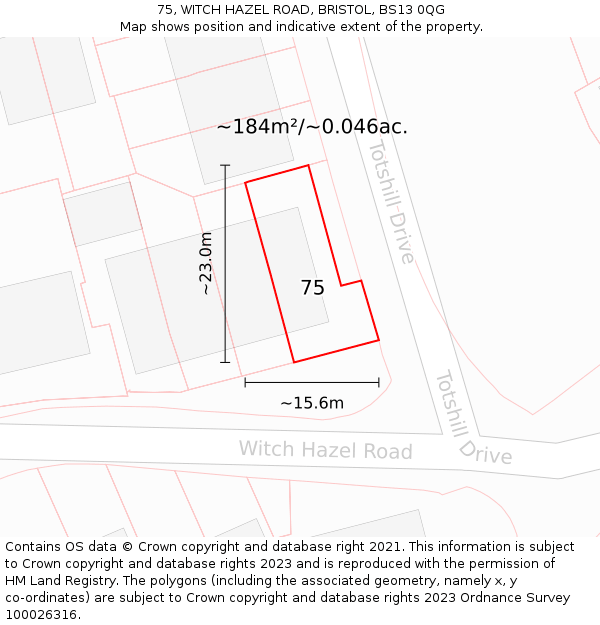 75, WITCH HAZEL ROAD, BRISTOL, BS13 0QG: Plot and title map