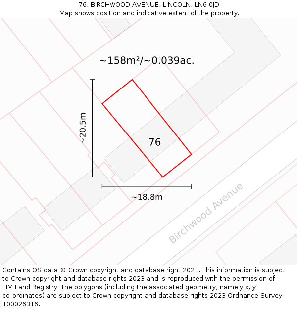76, BIRCHWOOD AVENUE, LINCOLN, LN6 0JD: Plot and title map
