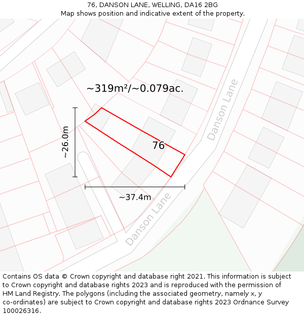 76, DANSON LANE, WELLING, DA16 2BG: Plot and title map