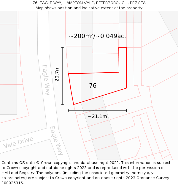 76, EAGLE WAY, HAMPTON VALE, PETERBOROUGH, PE7 8EA: Plot and title map