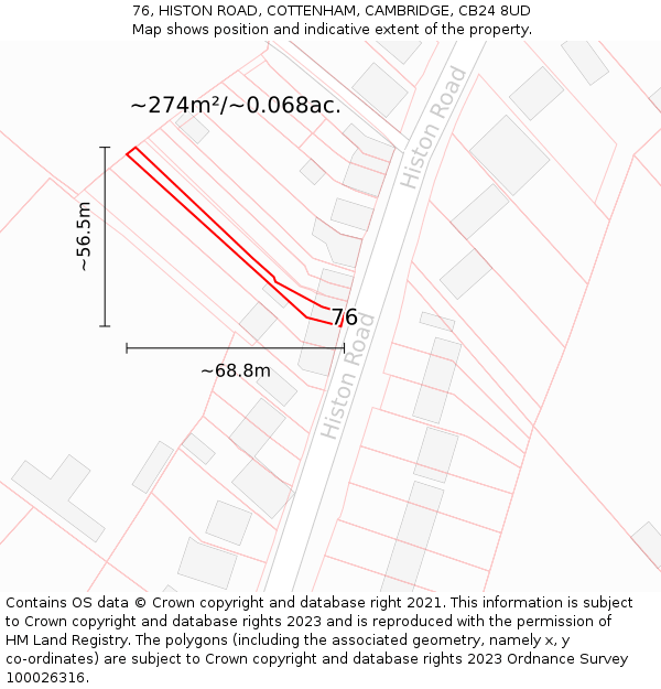 76, HISTON ROAD, COTTENHAM, CAMBRIDGE, CB24 8UD: Plot and title map
