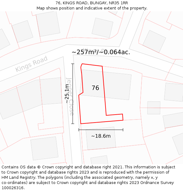 76, KINGS ROAD, BUNGAY, NR35 1RR: Plot and title map