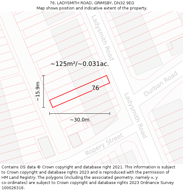 76, LADYSMITH ROAD, GRIMSBY, DN32 9EG: Plot and title map