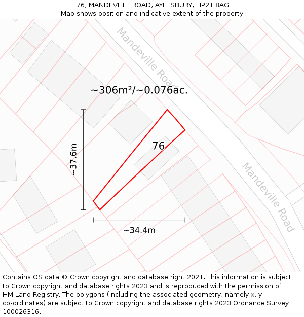 76, MANDEVILLE ROAD, AYLESBURY, HP21 8AG: Plot and title map