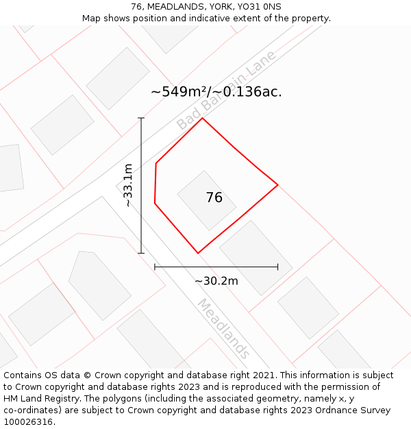 76, MEADLANDS, YORK, YO31 0NS: Plot and title map