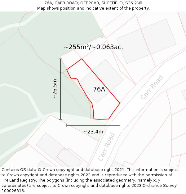 76A, CARR ROAD, DEEPCAR, SHEFFIELD, S36 2NR: Plot and title map