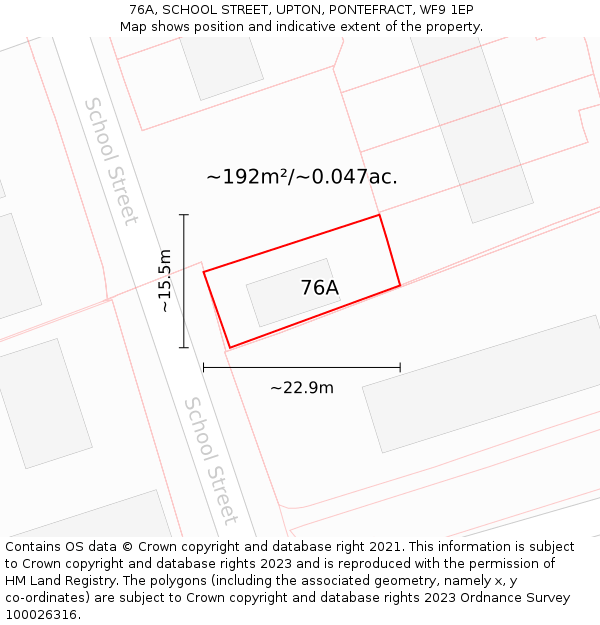 76A, SCHOOL STREET, UPTON, PONTEFRACT, WF9 1EP: Plot and title map