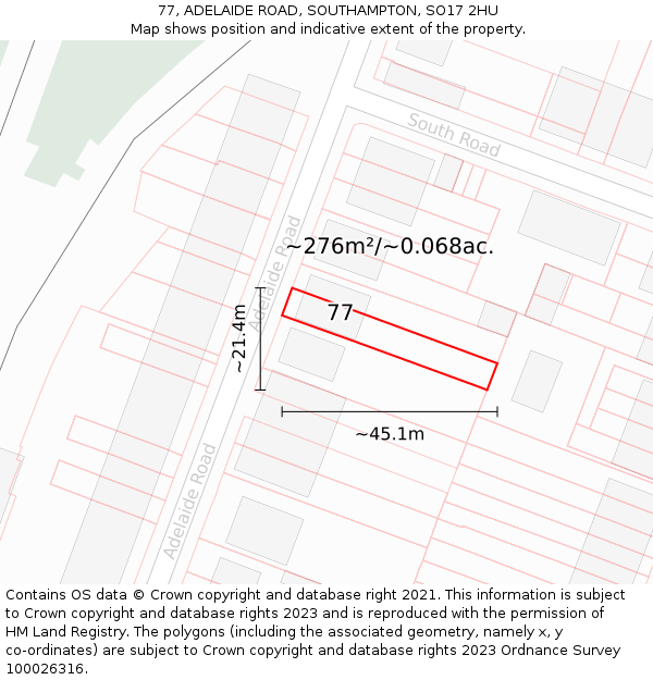 77, ADELAIDE ROAD, SOUTHAMPTON, SO17 2HU: Plot and title map