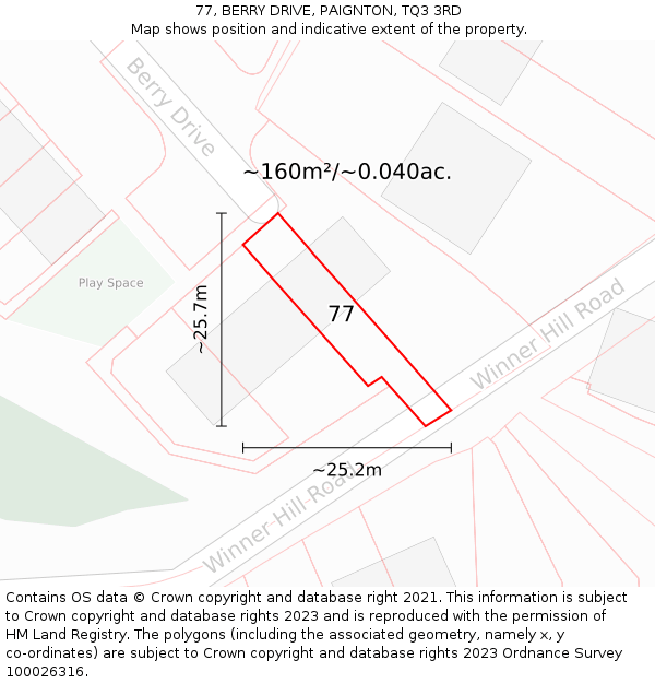 77, BERRY DRIVE, PAIGNTON, TQ3 3RD: Plot and title map