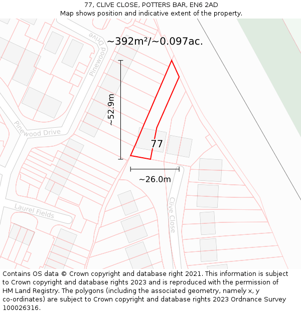 77, CLIVE CLOSE, POTTERS BAR, EN6 2AD: Plot and title map