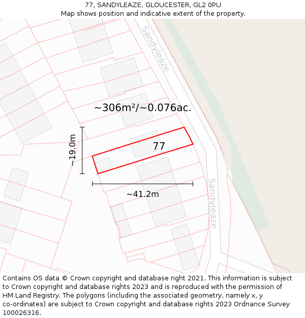 77, SANDYLEAZE, GLOUCESTER, GL2 0PU: Plot and title map