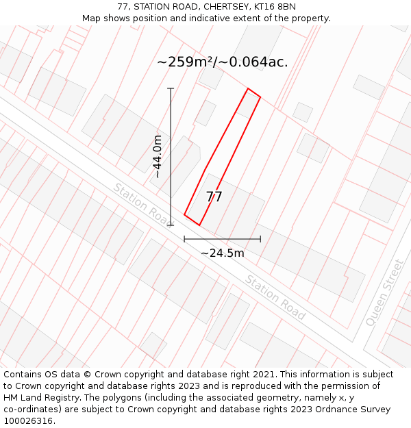 77, STATION ROAD, CHERTSEY, KT16 8BN: Plot and title map