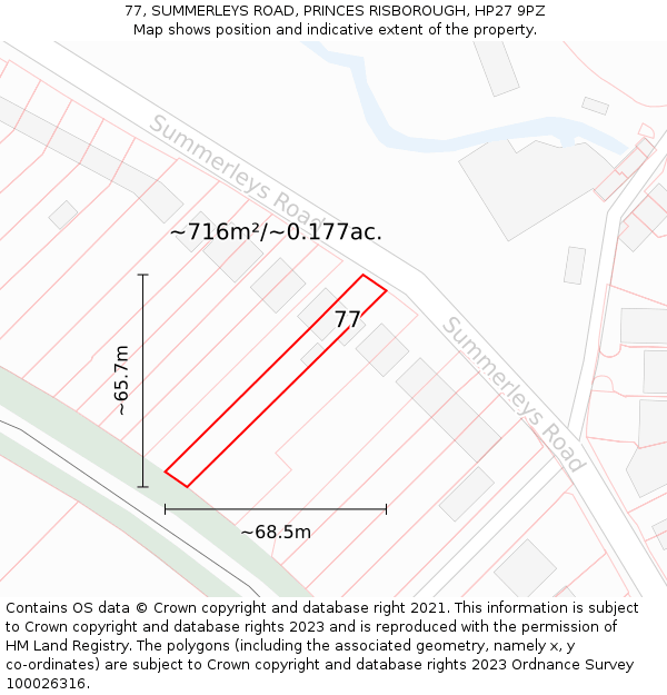 77, SUMMERLEYS ROAD, PRINCES RISBOROUGH, HP27 9PZ: Plot and title map