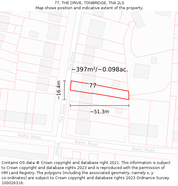 77, THE DRIVE, TONBRIDGE, TN9 2LS: Plot and title map